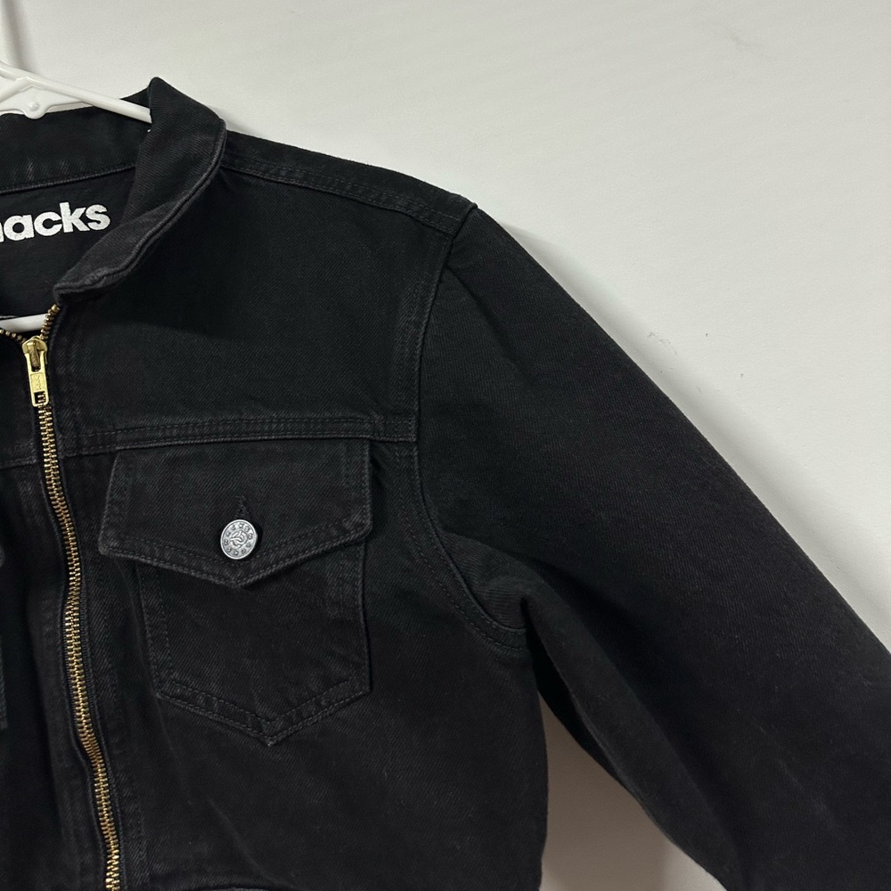 $336 Snacks Mother Women's Black The Chiclet Zip Crop Denim Jacket Size Small - Picture 4 of 8